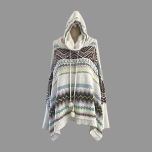 Anthropologie Ivory Neutral Cozy Knit Hoodie Poncho Cotton Sweater XS/S
